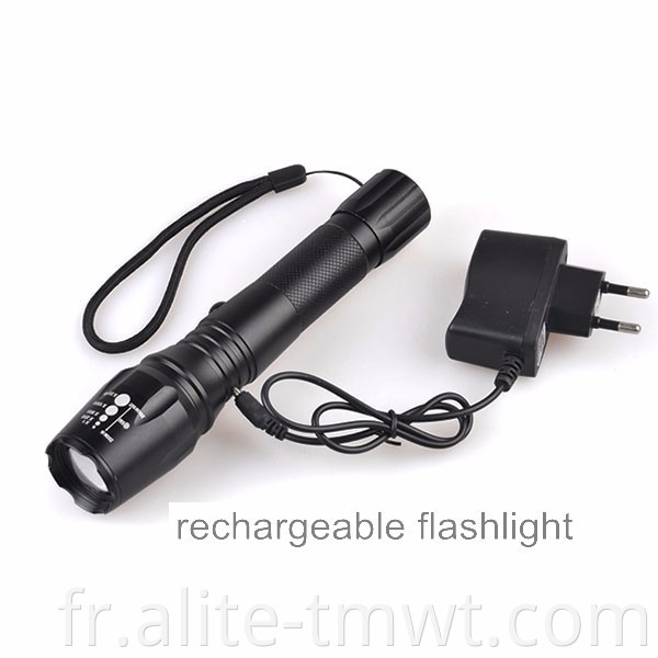 Tourche rechargeable XM-L T6 Zoom à LED imperméable avec bouchon de chargeur